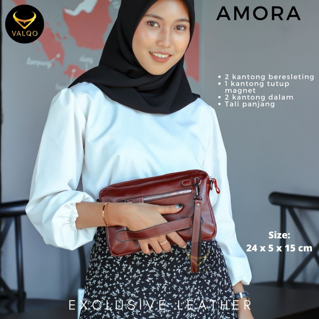 [VALQO] AMORA Tas Wanita Kulit Sapi Clutch Pouch Cewek Perempuan