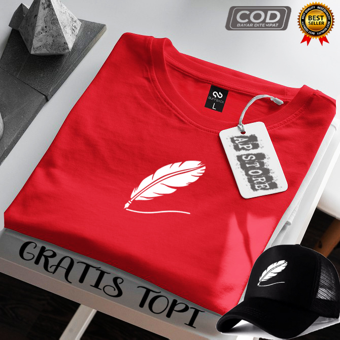 BONUS TOPI... Baju Kaos Pria & Wanita Lengan Pendek / Baju Kaos Bulu Ayam Logo Putih / Baju Kaos Dis