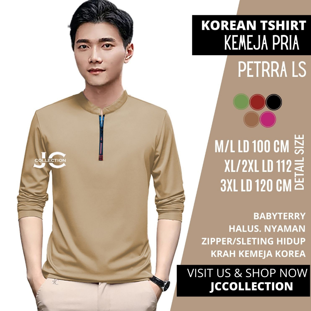 Tshirt kaos Pria Jumbo Lengan panjang Korea Style Variasi Resleting Zipper Pettrra- JCCollections