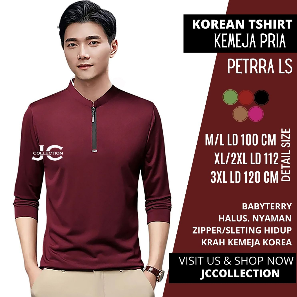 Tshirt kaos Pria Jumbo Lengan panjang Korea Style Variasi Resleting Zipper Pettrra- JCCollections