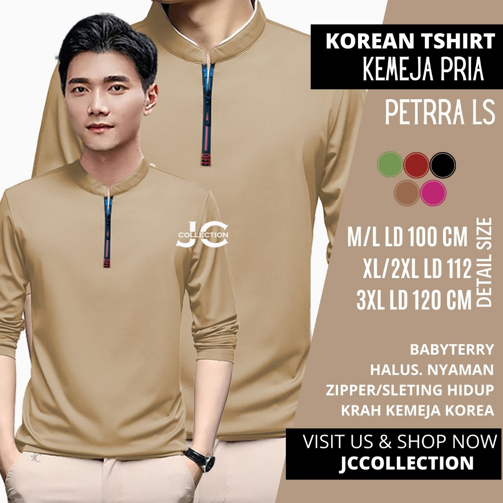 Tshirt kaos Pria Jumbo Lengan panjang Korea Style Variasi Resleting Zipper Pettrra- JCCollections