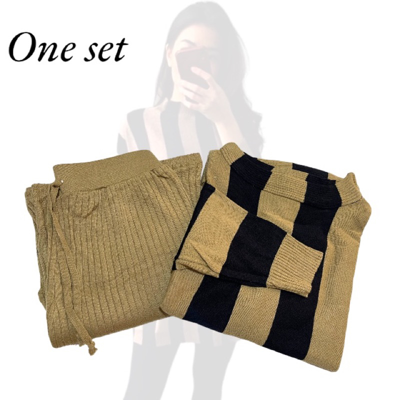 one set Laura Atasan Rajut blouse Kulot salur