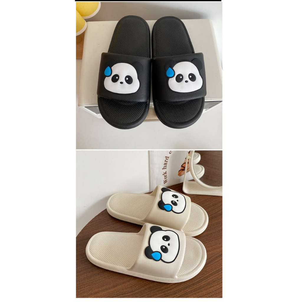 Gobra ♕ SA036 Sandal Wanita Empuk Eva Rumah Motif Panda Warna Simple Lucu Sendal Motif Ringan Empuk Santai Import Murah COD