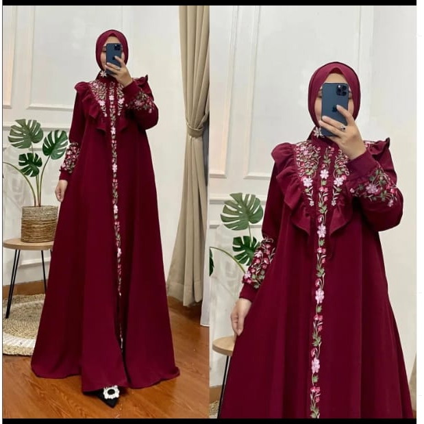 GAMIS WANITA TERBARU BELVINA DRESS BAHAN CRINKLE MIX BORDIR  LD 100 - 120 CM PB 138 PJ TANGGAN 55 CM UKURAN M L XL XXL PAKAIAN MUSLIM WANITA / GAMIS WANITA TERBARU 2023 KEKINIAN / DRESS CRINKLE PREMIUM / MAXY DRESS WANITA JUMBO