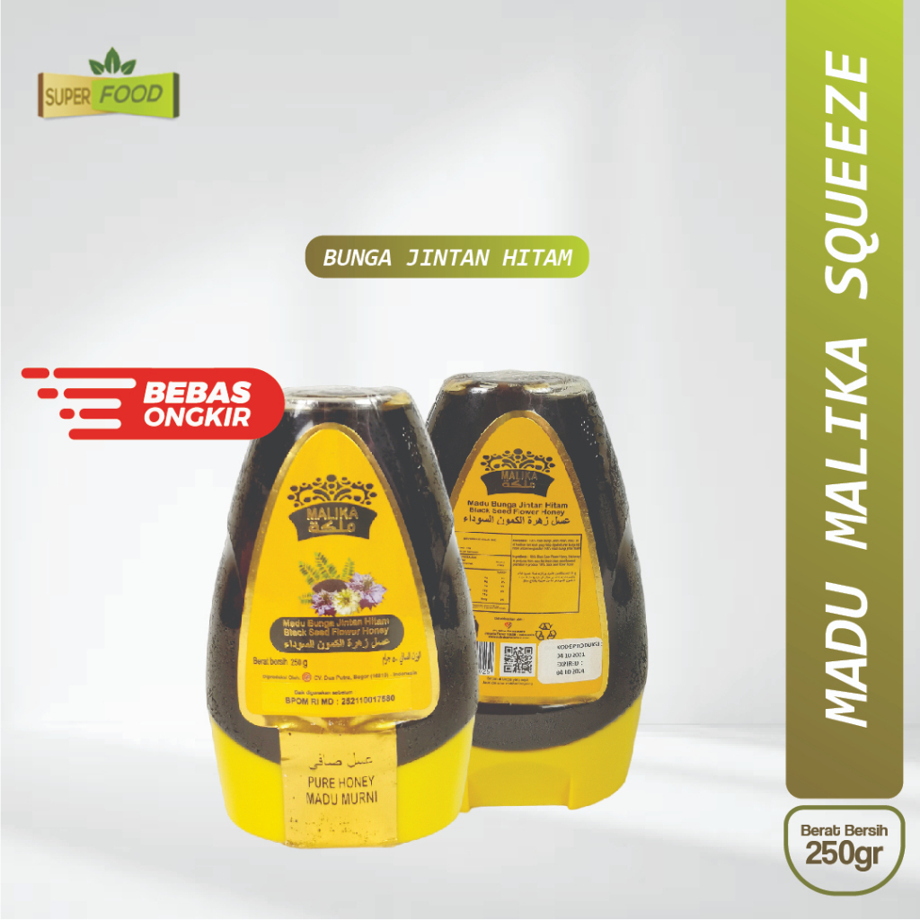 

madu Malika Jintan Hitam Kemasan Squeeze 250gr