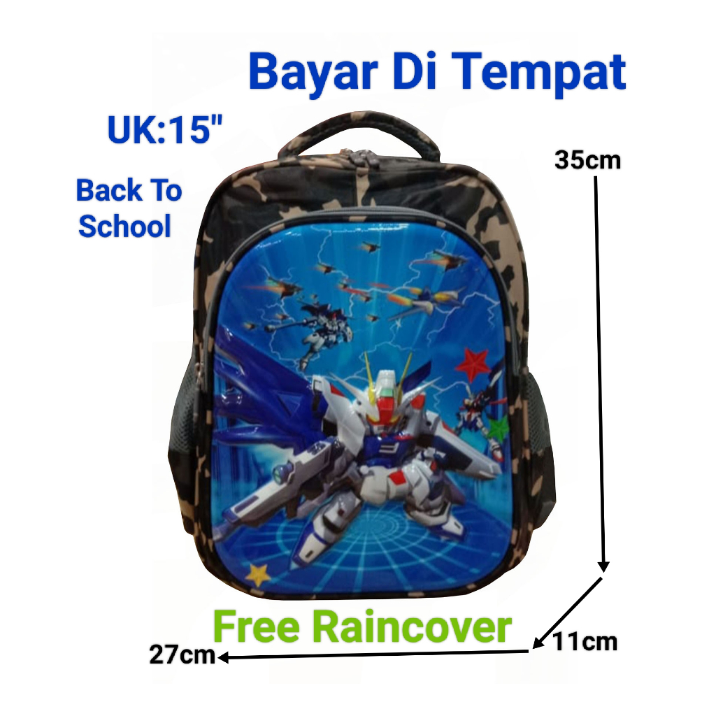 Tas Ransel Anak Sekolah Laki-Laki Batok Embos Karakter 5D Fortune 500021 Biru Raincover
