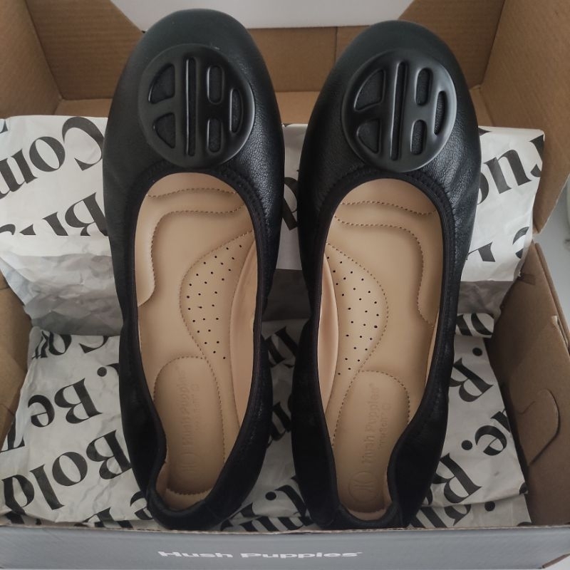 HUSH PUPPIES  Samantha Black Original Flat Shoes Hushpuppies Hitam Size 38