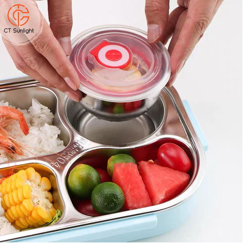 Kotak Makan 5 Sekat Stainless / Lunch Box Stainless Tahan Panas Dan Anti Tumpah