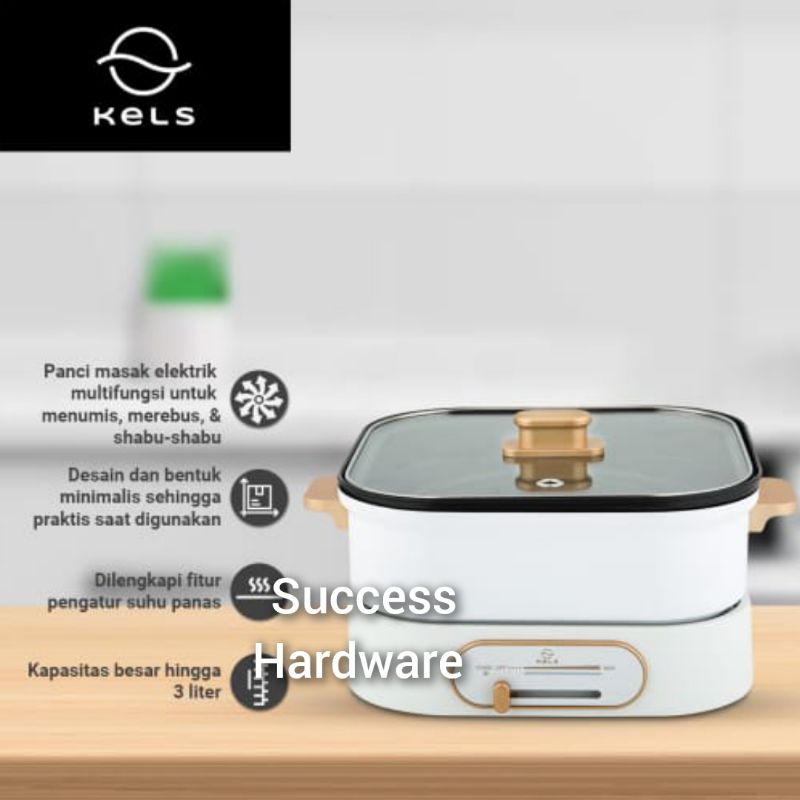 KELS 3 LTR LANGSTON PANCI MULTI COOKER PERSEGI - PUTIH / KELS LANGSTON MULTI COOKER SQUARE 3L WHITE