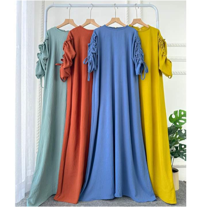 TANIA GAMIS MAXI LENGAN SERUT DRESS ATASAN WANITA CRINCLE AIRFLOW PREMIUM (KJI)