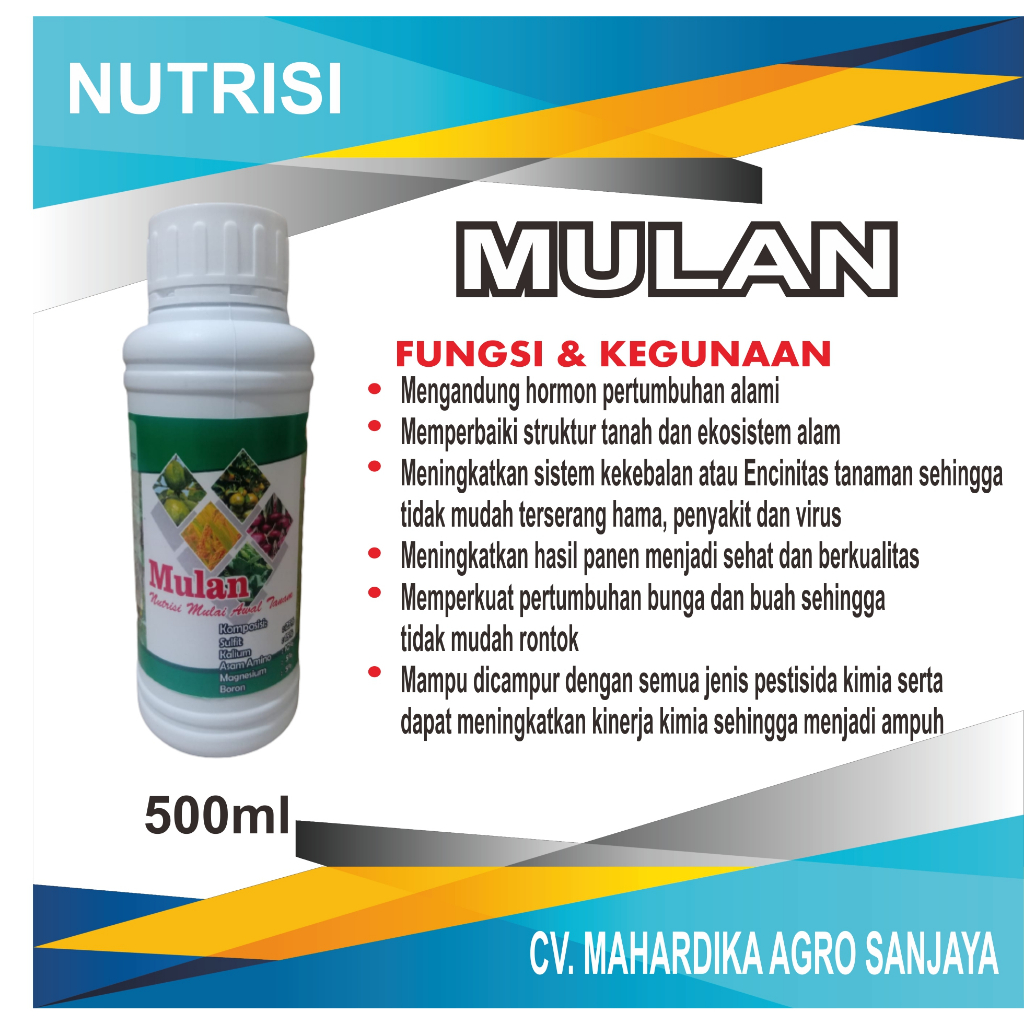 Pupuk Nutrisi Obat, Mulan "Mulai Awal Tanam" 500 ml Tanaman Padi, Cabai, Bawang Merah, Semangka, Mel