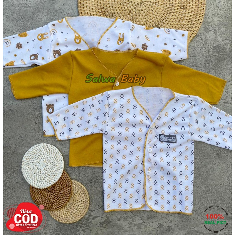 Isi 6 PCS Baju Celana Bayi / 3 Setel Baju Lengan Panjang Celana Panjang Usia 0-3 Bulan Seri Kuning Mustard Almeera Baby and Kids