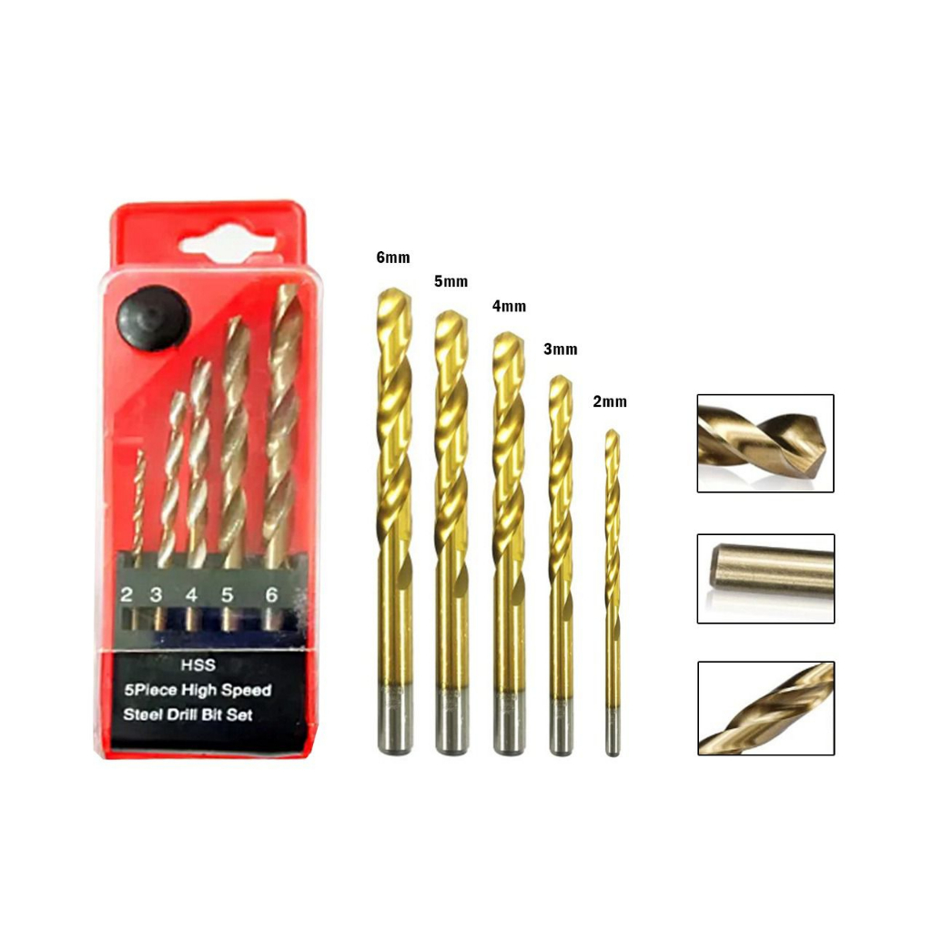 TERMURAH!!!!YUKIDO MATA BOR BESI SET 5 PCS 2-3-4-5-6 MM MATABOR BESI HSS DRILL BITS