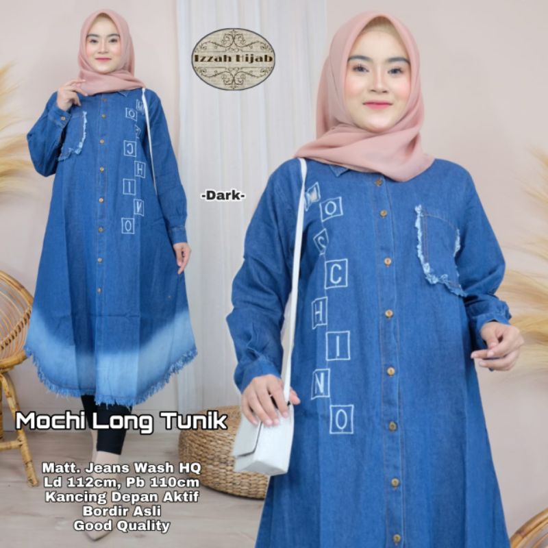 BLOUSE MOCHI LONG TUNIK LD 112 BAHAN JEANS WASH BY IZZAH