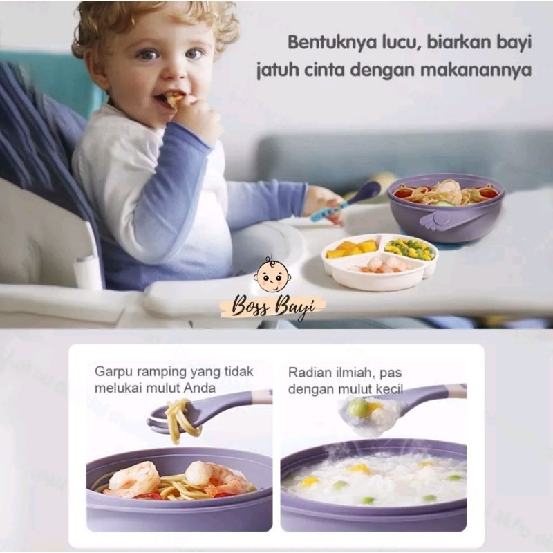 BOSS BAYI - Tempat Makan Bayi/ Anak  ( Mangkok Bertutup + Sendok + Garpu)