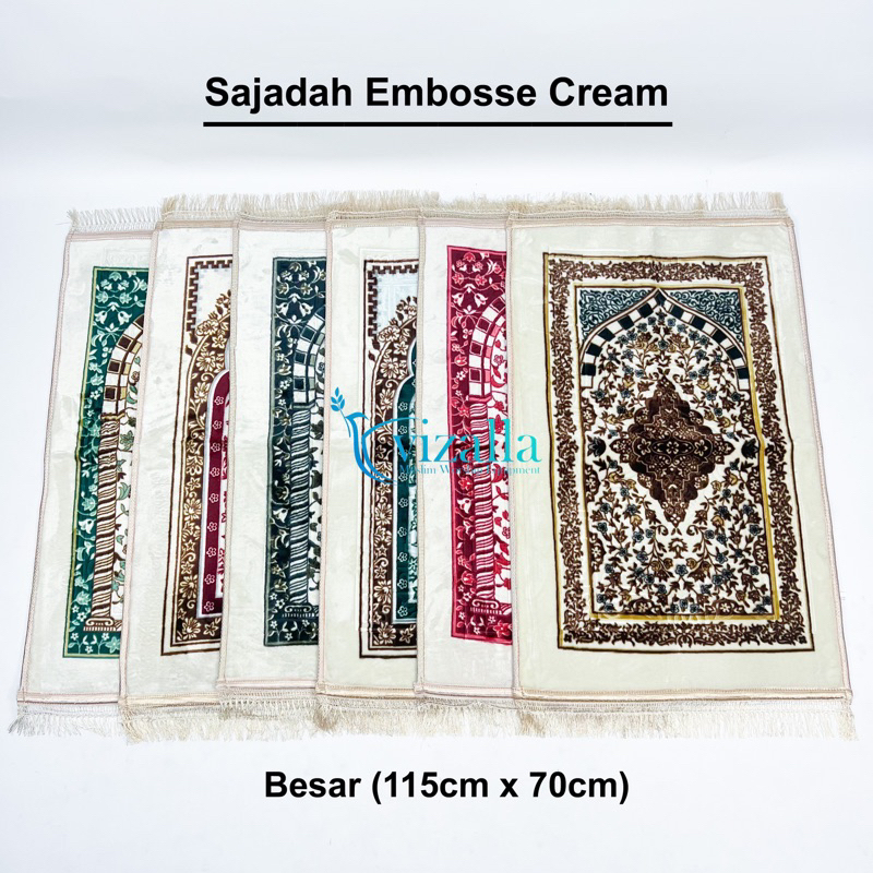 Sajadah Embosse Cream Besar/ 115*70 Sajadah Anti Slip/ Grosir Sajadah