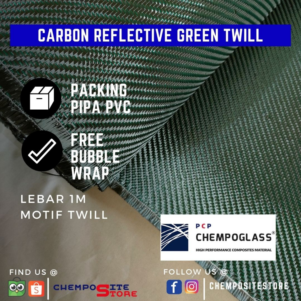serat carbon fiber Green reflective metalic TWILL 200Gsm L 1m