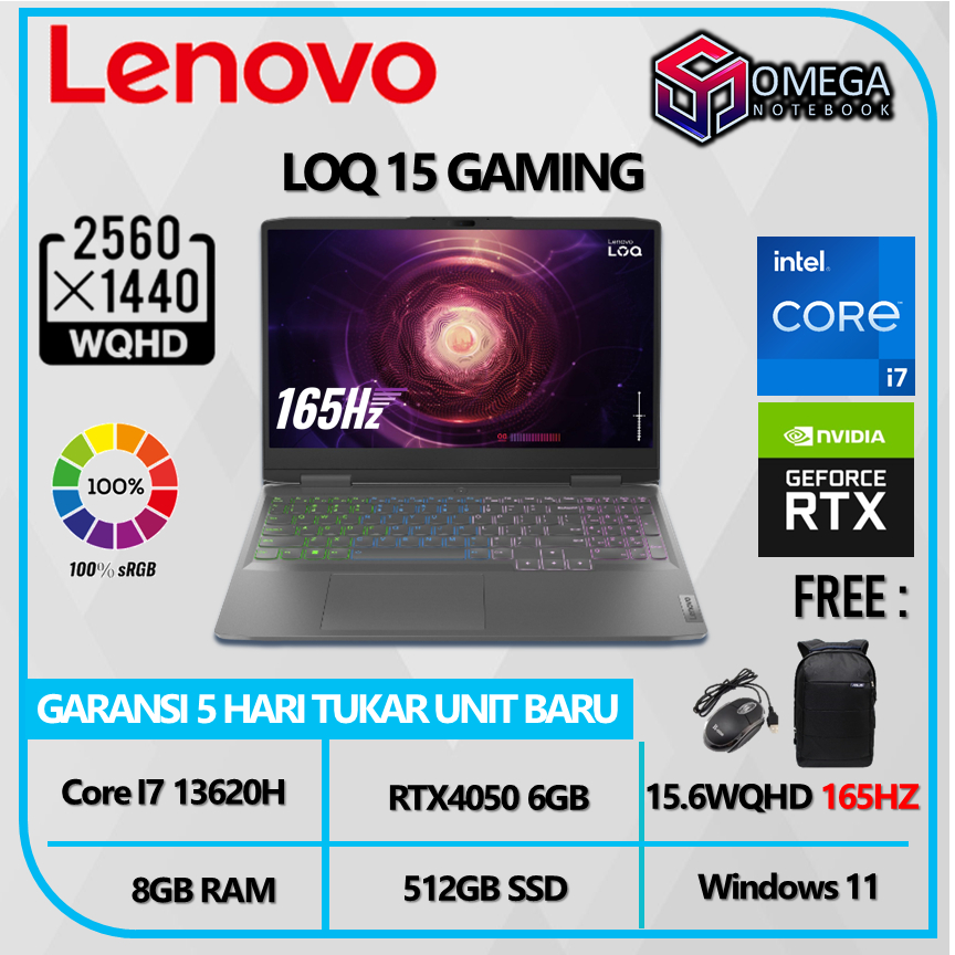 Lenovo Gaming LOQ 15 RTX4050 6GB Core I7 13620H 8GB 512GB 15.6WQHD Windows 11 165HZ 100SRG