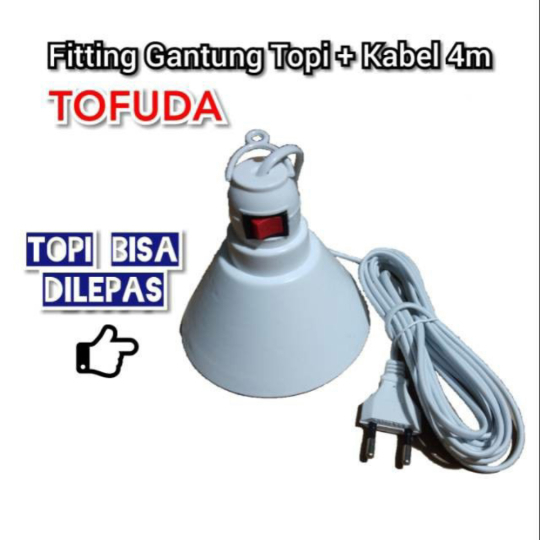 TOFUDA fitting gantung topi kabel 4 meter with saklar - lampu kap