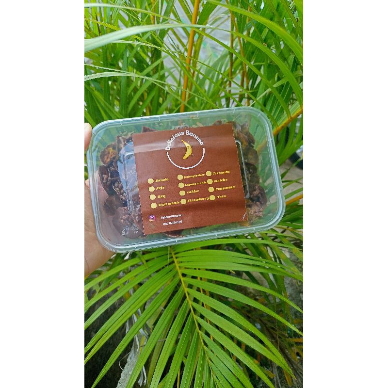

keripik pisang lumer rasa coklat kemasan 500ml delicious banana