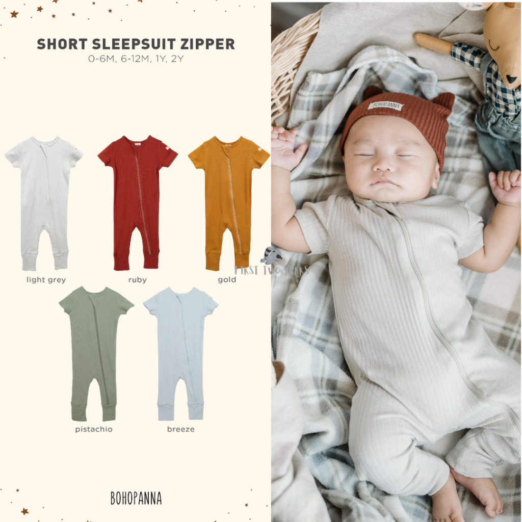 Bohopanna - Short Sleepsuit Zipper Polos / Baju Tidur Anak Unisex