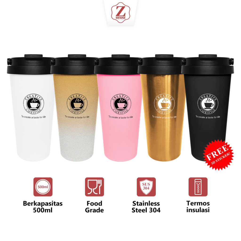 Tumbler  Termos Botol Minum Tahan Panas Untuk Kopi Dan Teh Botol Minum Anti Panas Free Stiker 3d (4pcs) Stainless Sus 304