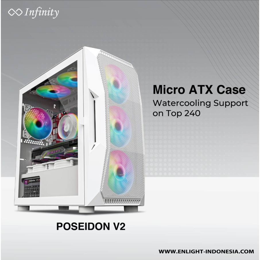 Casing PC Gaming Infinity Poseidon V2 M-ATX  Tempered Glass include 3fan