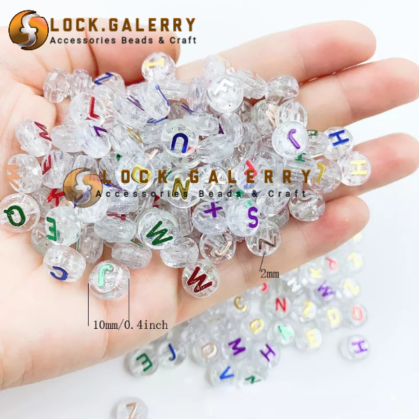 Manik Manik Mote Huruf Gliter Bulat Transparan Mote Huruf Abjad Uk 10mm