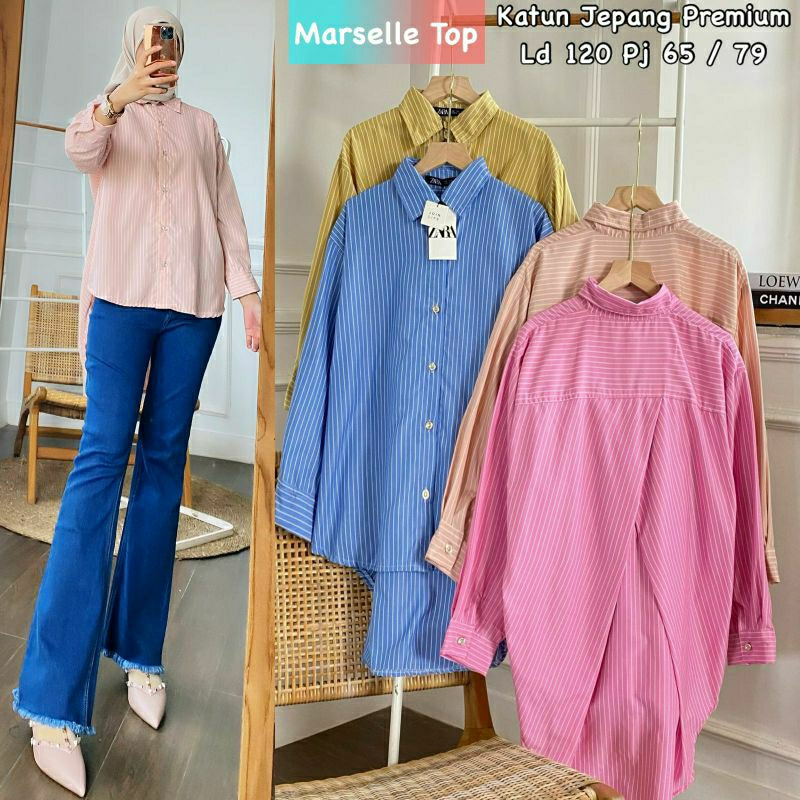 Marselle Zara Top, KEMEJA JUMBO WANITA CANTIK MODIS FIT XXL LD 120 BAHAN KATUN JEPANG PREMIUM KANCING AKTIF TERMURAH OOTD KEKINIAN TERLARIS