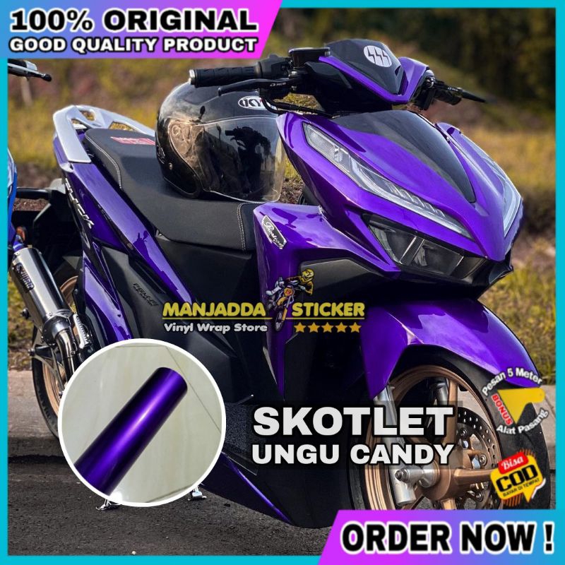 Permeter skotlet ungu candy metalic glosy stiker motor kualitas premium bahan tebal lentur mudah dipasang dibody