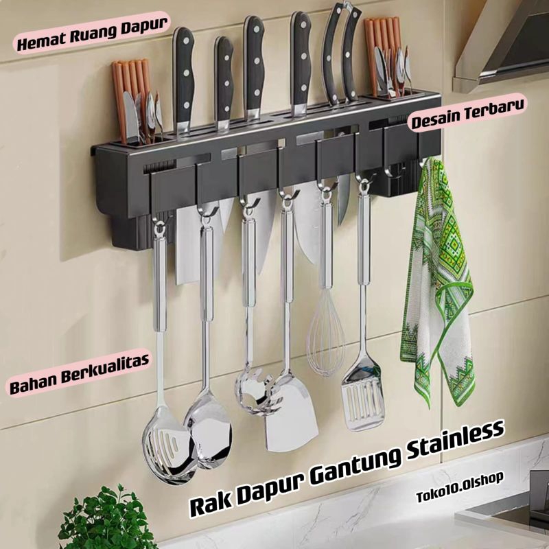 Rak Gantungan Dapur Stainless Steel Tempat Pisau Rak Dinding Serbaguna ⭐ Toko10 ⭐