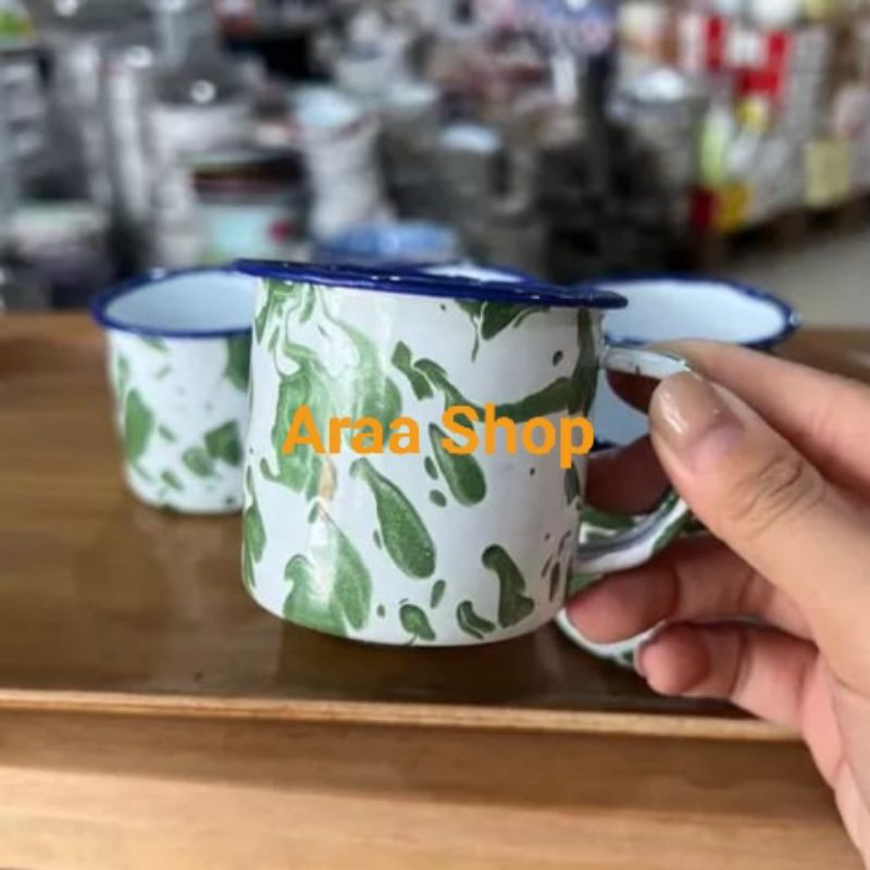 12pcs Cangkir enamel lurik 6cm / Mug Teh Kuno Belirik / mug muk gelas kaleng kembang 7cm tea kopi bl