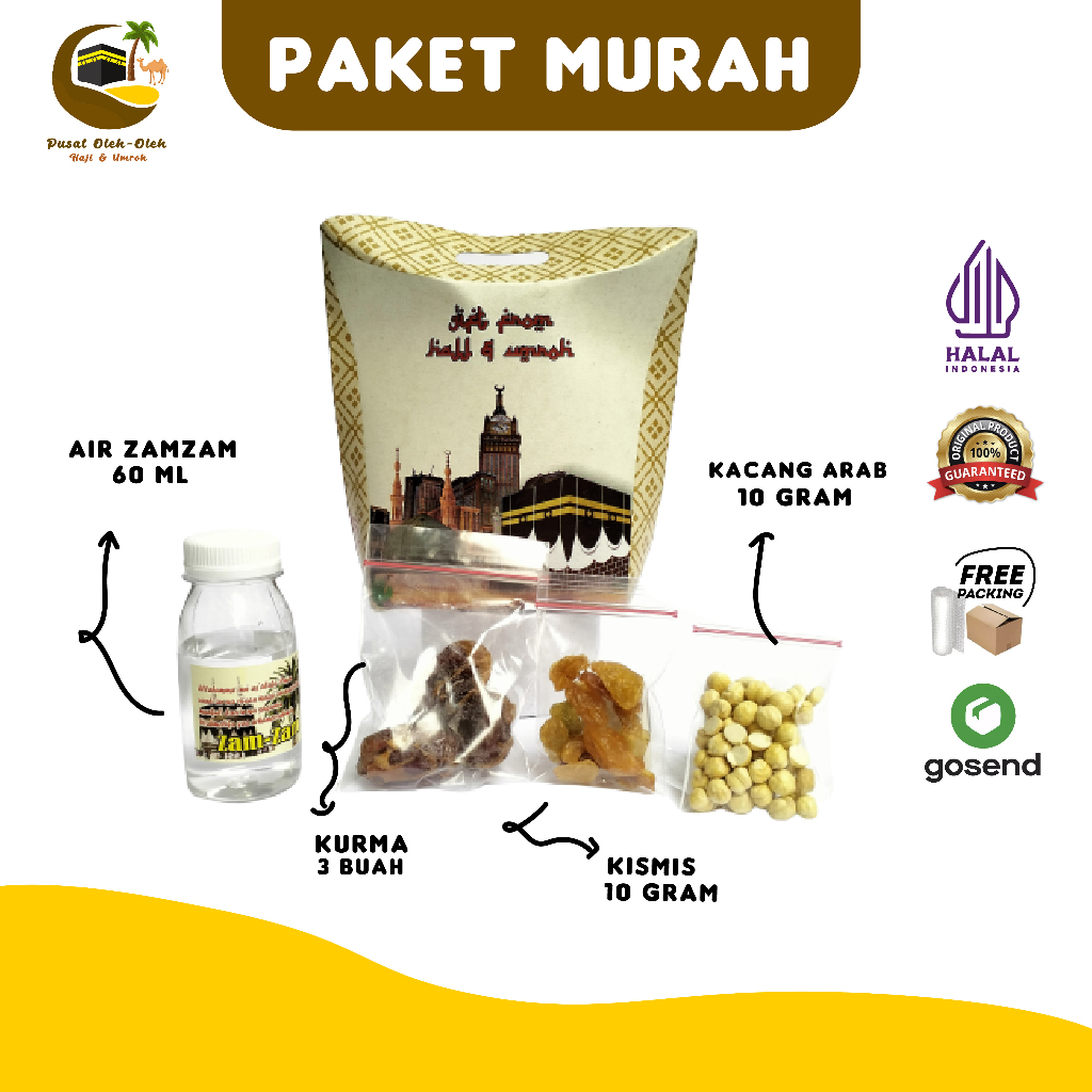 

PAKET MURAH Oleh Oleh Haji dan Umroh Kardus Isi Air Zam Zam Kurma Kismis Kacang Arab