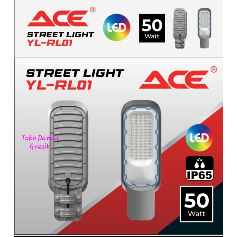 Ace Street Light murah 50W YL-RL01. Lampu jalan kampung rumah terang nyala putih