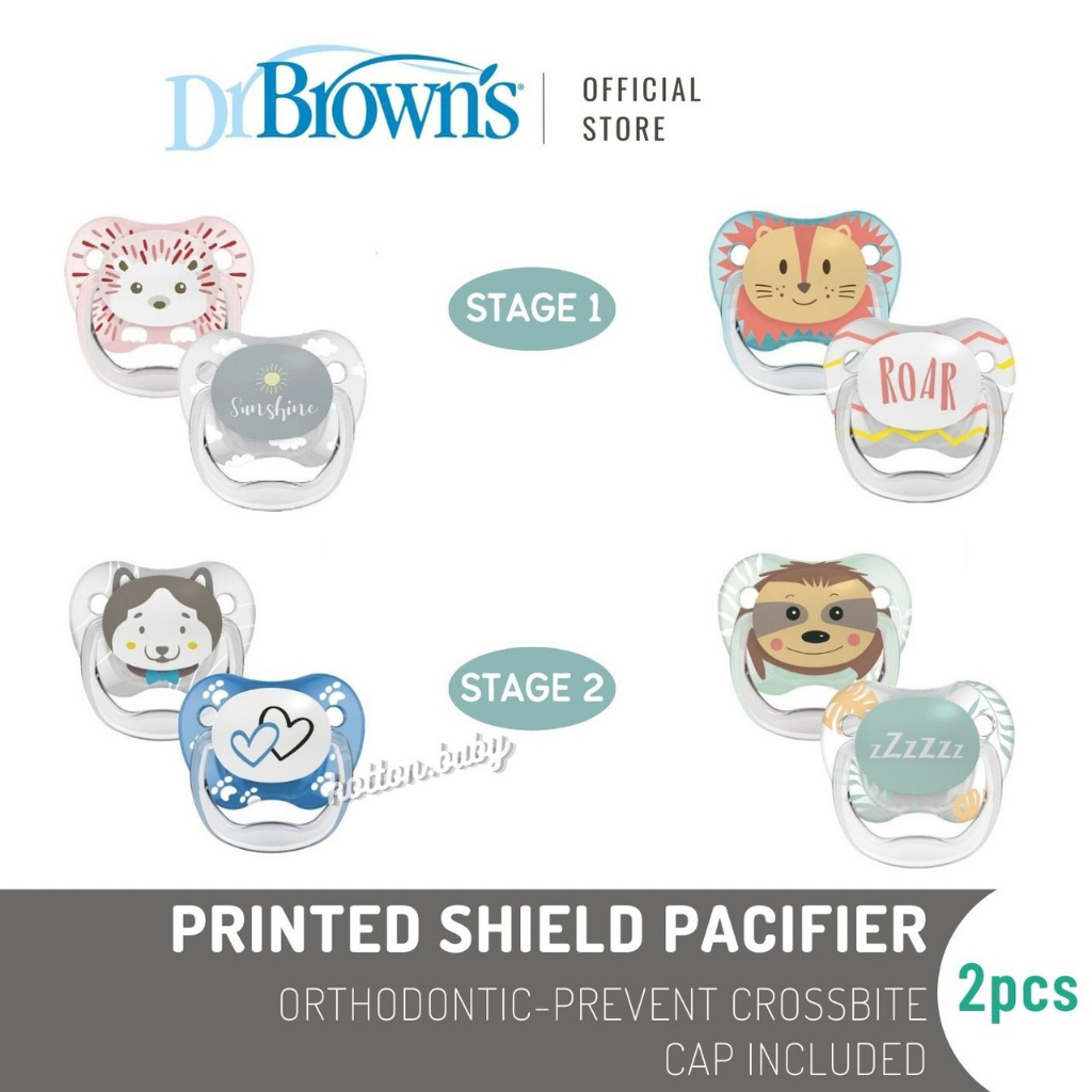 Dr.Brown's Prevent PRINTED SHIELD Pacifier-Stage 1 / Stage 2 - Boy/Girl Animal - 2Pack / Empeng bayi / dot