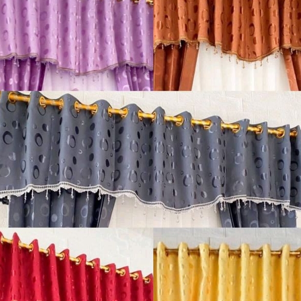 Gorden Jendela Pendek Poni Kecil Atas Pintu Rumbai Minimalis Model Smokring Bahan Embos 10Lipatan Uk