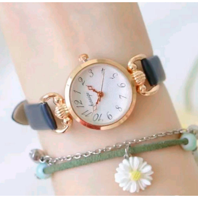 DHIO - Jam Tangan Wanita Elegan Strap Pu Dial Bulat Angka Korean Fashion Import