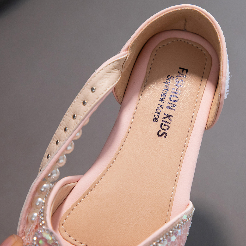 Frozen Sandal Anak pearl payet sepatu putri perempuan Anak Motif Pita （Add shoe box）