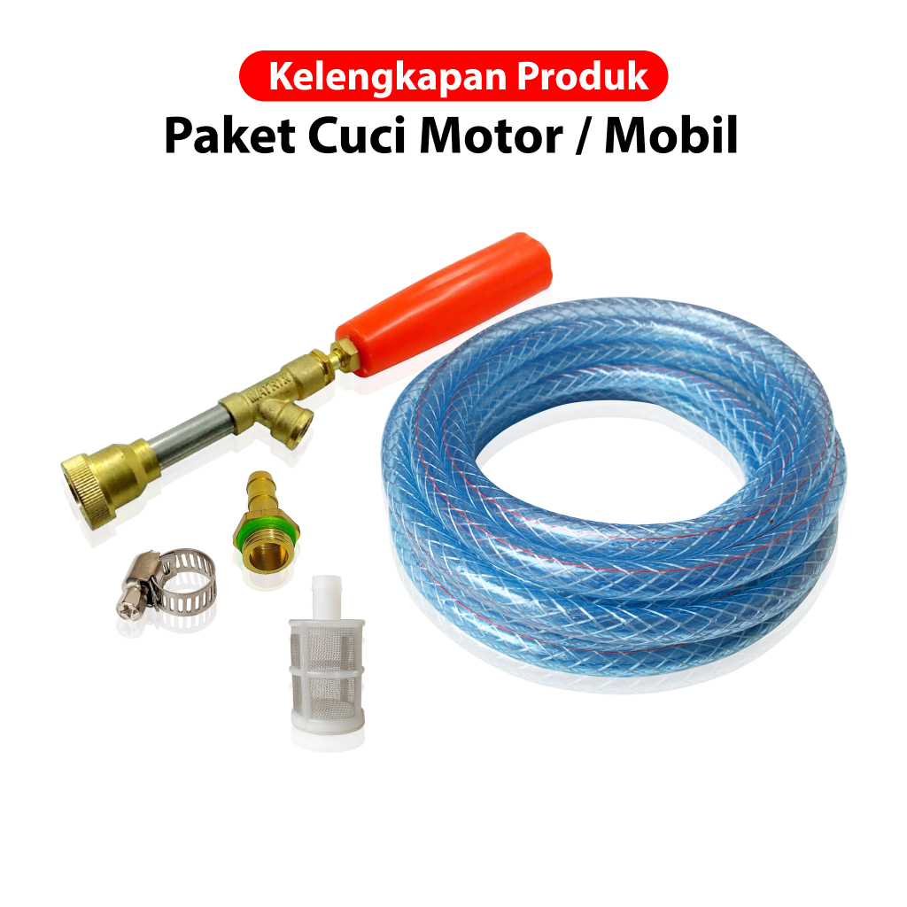 Paket Semprotan Stick Sanchin 20 Cm Jet Steam Sprayer ( 5 Meter, 10 Meter ) - Paket Semprotan Air Cuci Motor / Mobil Selang Benang Transparan 5 Meter - Spray Gun 20cm Power Sprayer Sanchin Stik Stick Cuci Steam 20 Cm - Paket Power Sprayer Gun Stik Sanchin