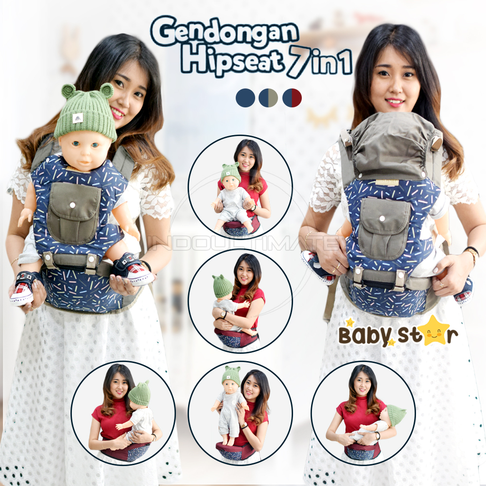 BABY STAR Gendongan Hipseat Bayi + Topi GBS-100 Gendongan Bayi Depan Hipseat Baby Carrier Terbaru Gendongan Bayi Samping Multifungsi Instan Gendongan Anti Pegal