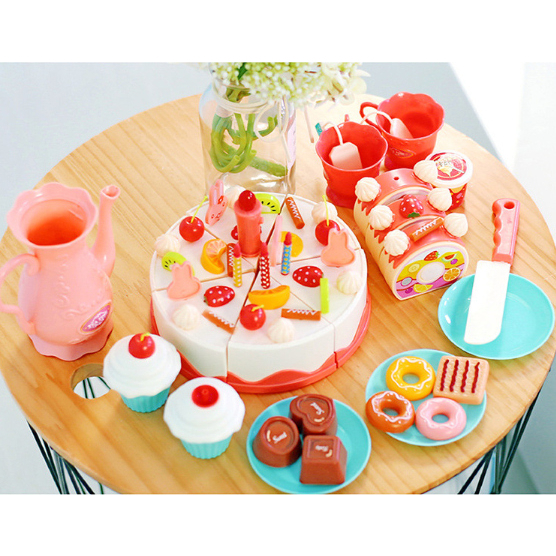 Mainan Anak Birthday Cake 40pcs 75pcs 83pcs Kue Ulang Tahun Kado Ultha Lampu DIY Fruit Cake Potong Kue