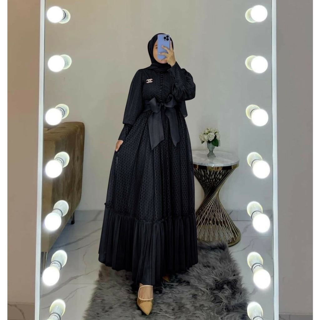 Baju Gamis Maxi Dress Sage Wanita Muslim Dewasa Busui Pesta Lebaran Mewah Elegan Anggun Cantik Trend