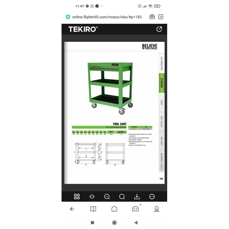 TEKIRO SR-TC1832 TOOL CART TROLI KERANJANG MEKANIK