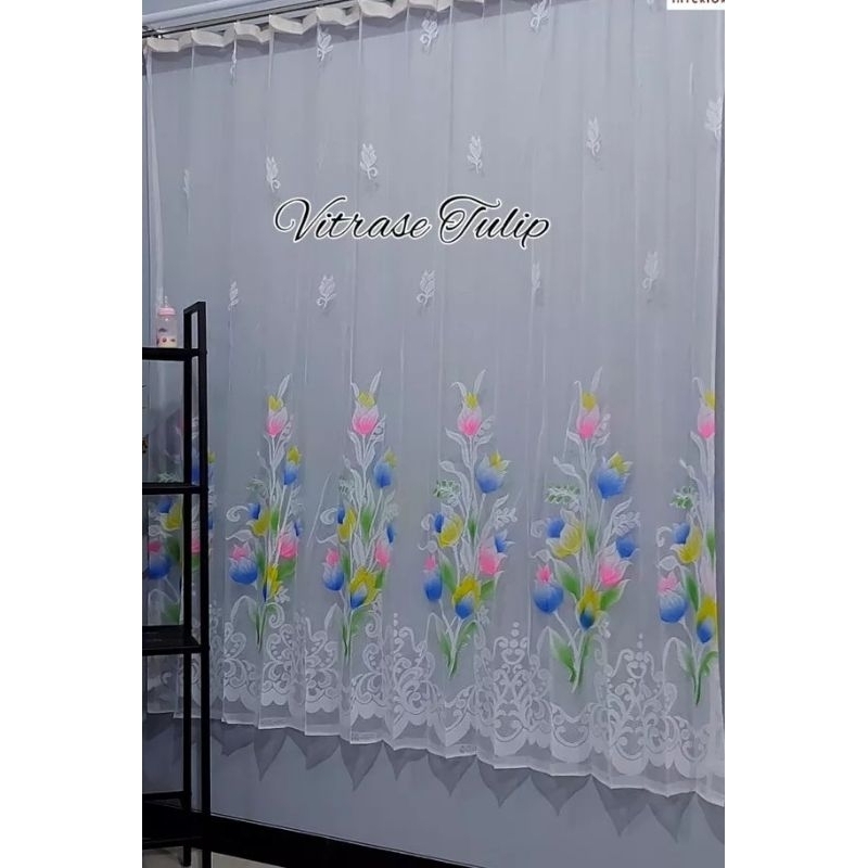 Gorden vitrase gorden motif bunga tulip Gorden jendela Gorden daleman