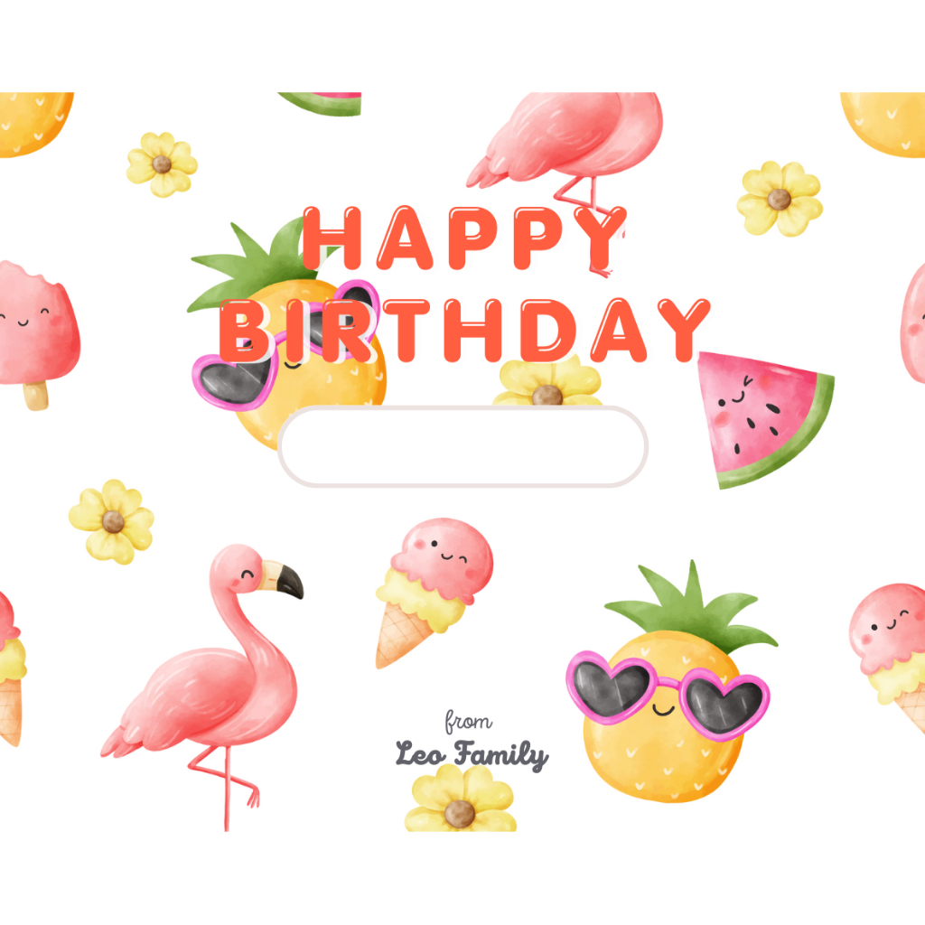 6 PCS STIKER HAPPY BIRTHDAY KARTUN / Summer / Whale / Unicorn Aesthetic  CUSTOM NAMA / uk. 8x 10 cm 
