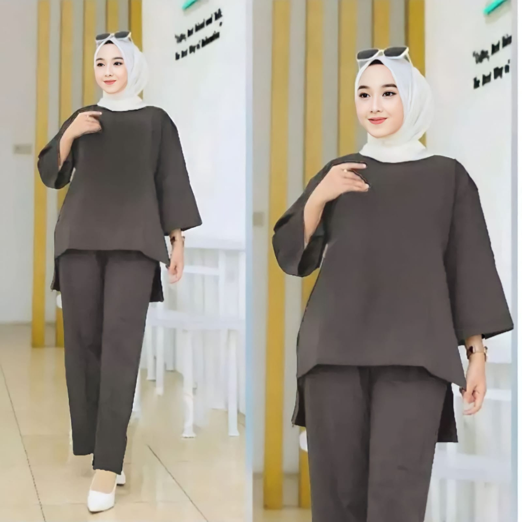Charyatink - Setelan Tunik Polos Baju Hijab dewasa wanita sablon polycaton premium BAHAN BEBYTERRY  Ukuran M L XL