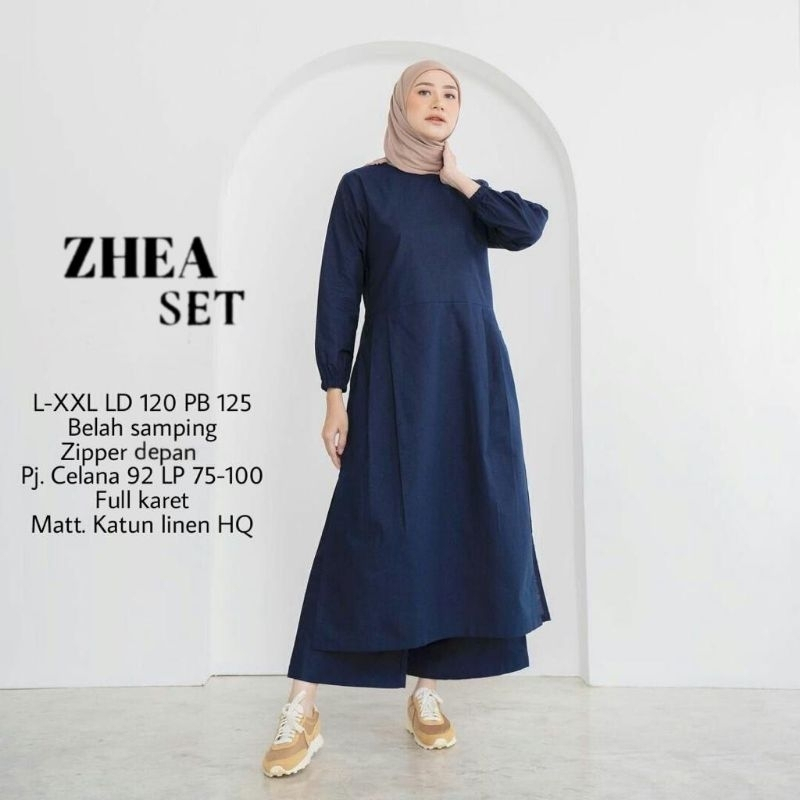 Setelan Wanita Terbaru Zhea Set Long Tunik dan Celana One Set Jumbo Ld120 CM Baju Setelan Wanita Kekinian