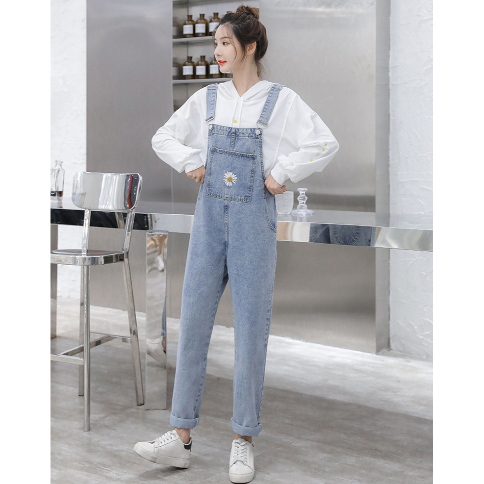 Jeans Jumpsuit Wanita Santai Biru muda / Overall Denim Wanita Import