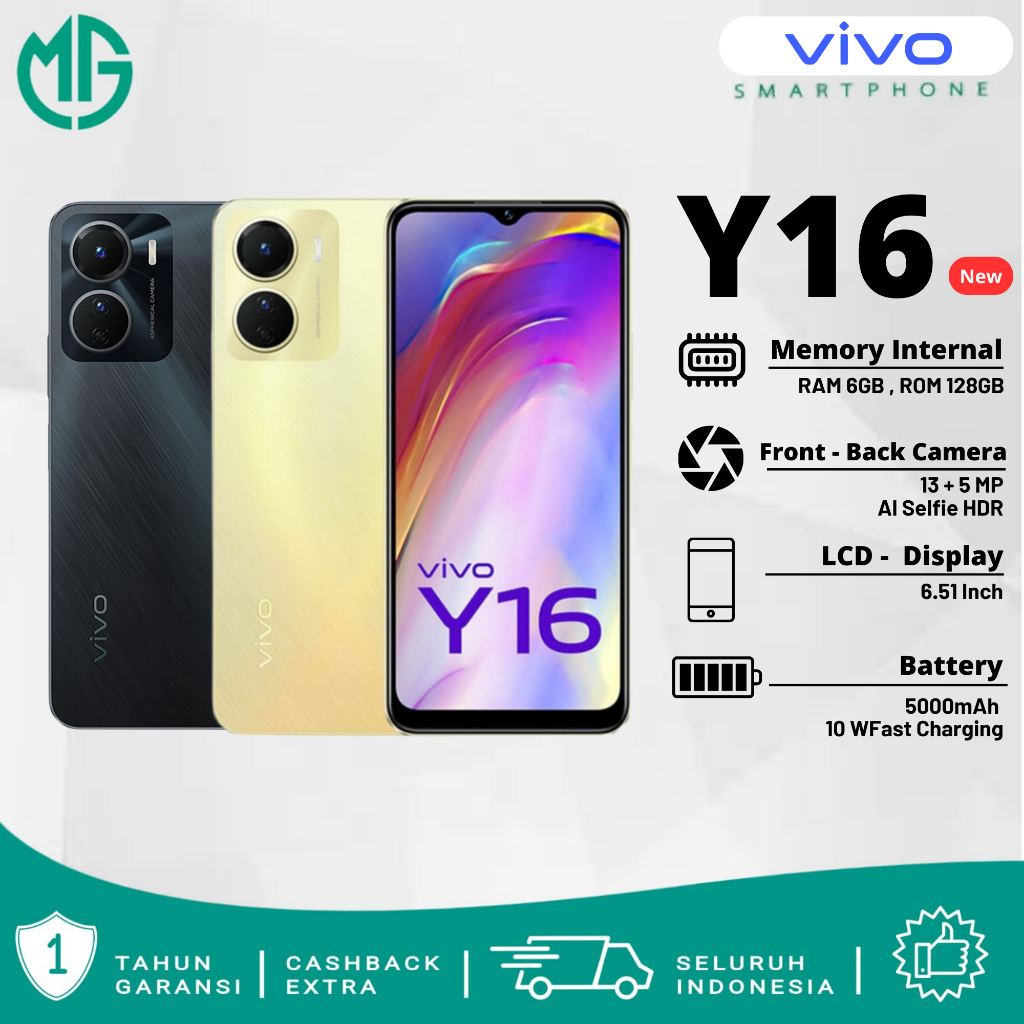 Vivo Y16  Ram 4GB Internal 64 GB New Smartphone Garansi 1 Tahun