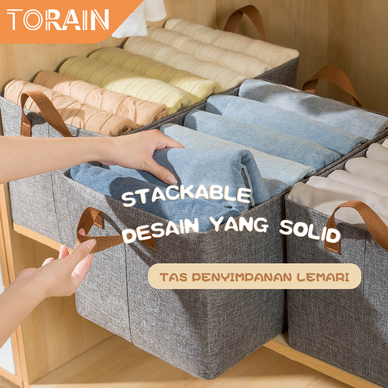 TORAIN Rangka Baja Kotak Penyimpanan Lipat Kotak Penyimpanan Pakaian Stackable Lemari Baby Organizer Box